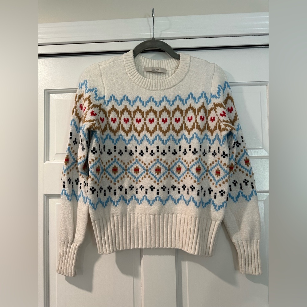 LOFT Mixed Fair Isle Sweater - Size Small - Picture 4 of 7